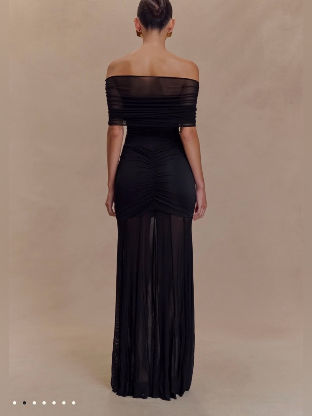 Meshki Caspian Slinky And Mesh Off Shoulder Maxi Dress in Black - Picture 2 of 11